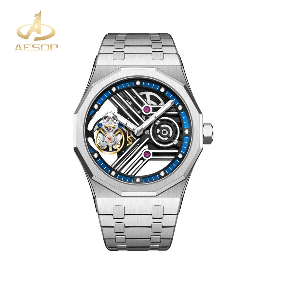 AESOP 7055 Montre Homme Tourbillon Squelette Octogone Saphir Diamant – CLEVI Paris
