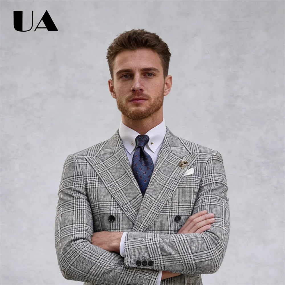 Costume Homme Gris à Carreaux Croisé – CLEVI