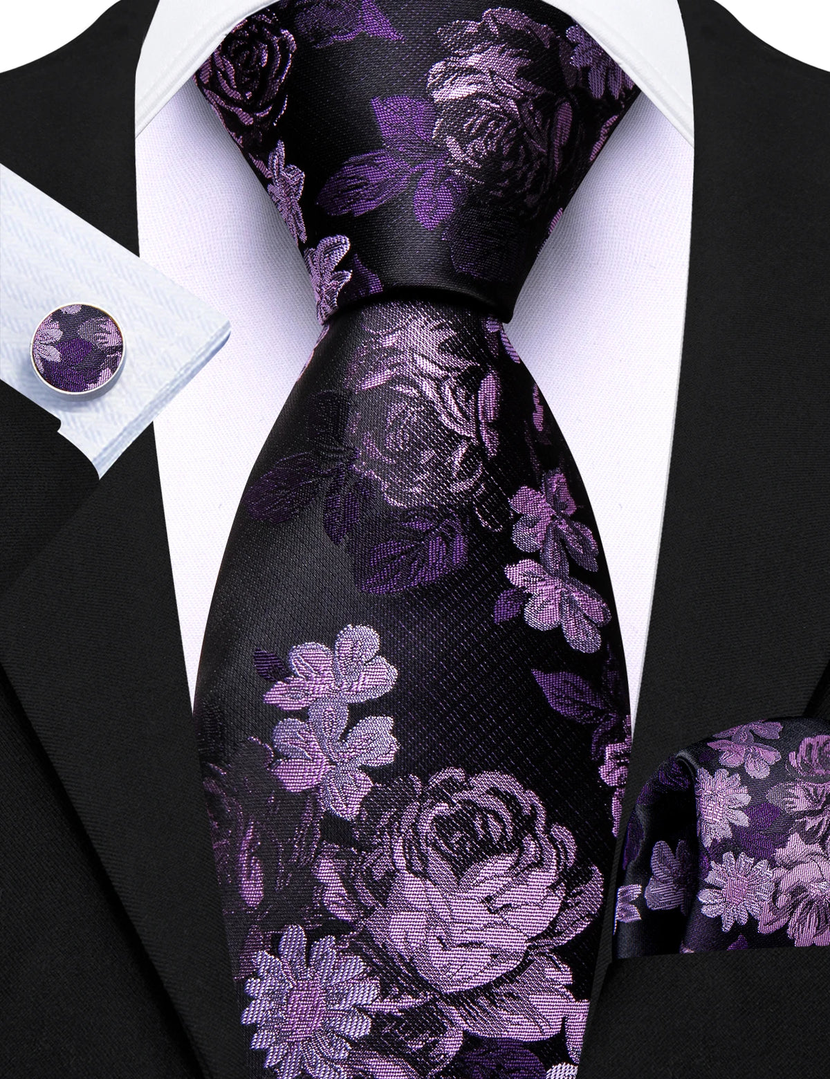 Ensemble cravate homme 3 pièces jacquard floral – CLEVI Paris