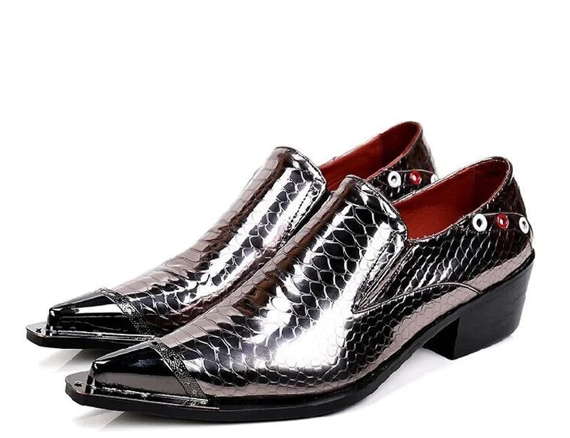 Oxford Homme Cuir Vache Bout Pointu Imprimé Serpent Slip-On Plateforme Rehaussant EU 36-49 – CLEVI Paris