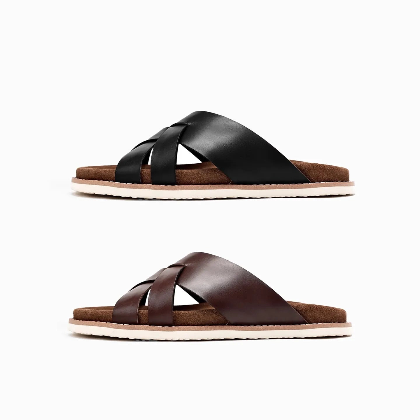 Slides Homme Cuir Véritable Pleine Fleur Style Luxe Casual – CLEVI Paris