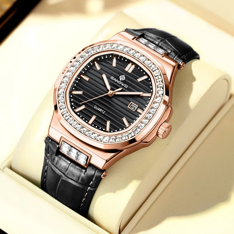 Montre Quartz Femme BANGWEI 8823 Carrée Diamants Bracelet – CLEVI Paris