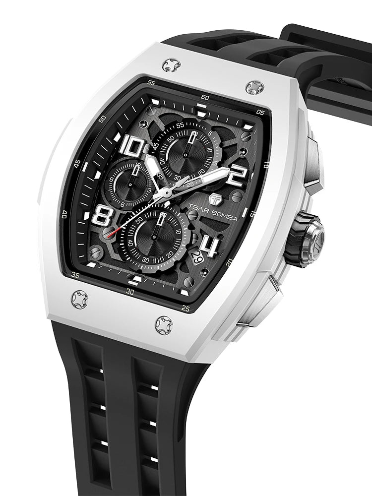 Montre Quartz Homme TSAR BOMBA TB-8204 Tonneau Saphir Chronographe – CLEVI Paris