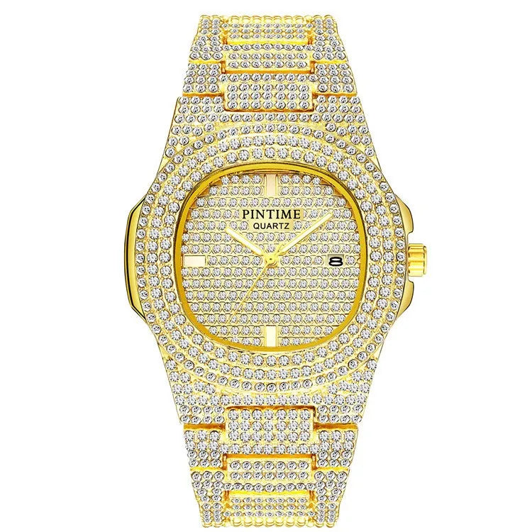 PINTIME Montre Quartz Homme Full Diamond Acier Carrée Sport – CLEVI Paris