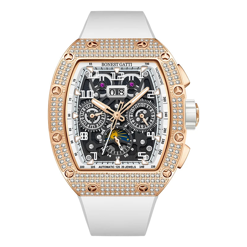 Montre BONEST GATTI BG5004 Automatique Lunette Diamants Bracelet Caoutchouc Homme – CLEVI Paris