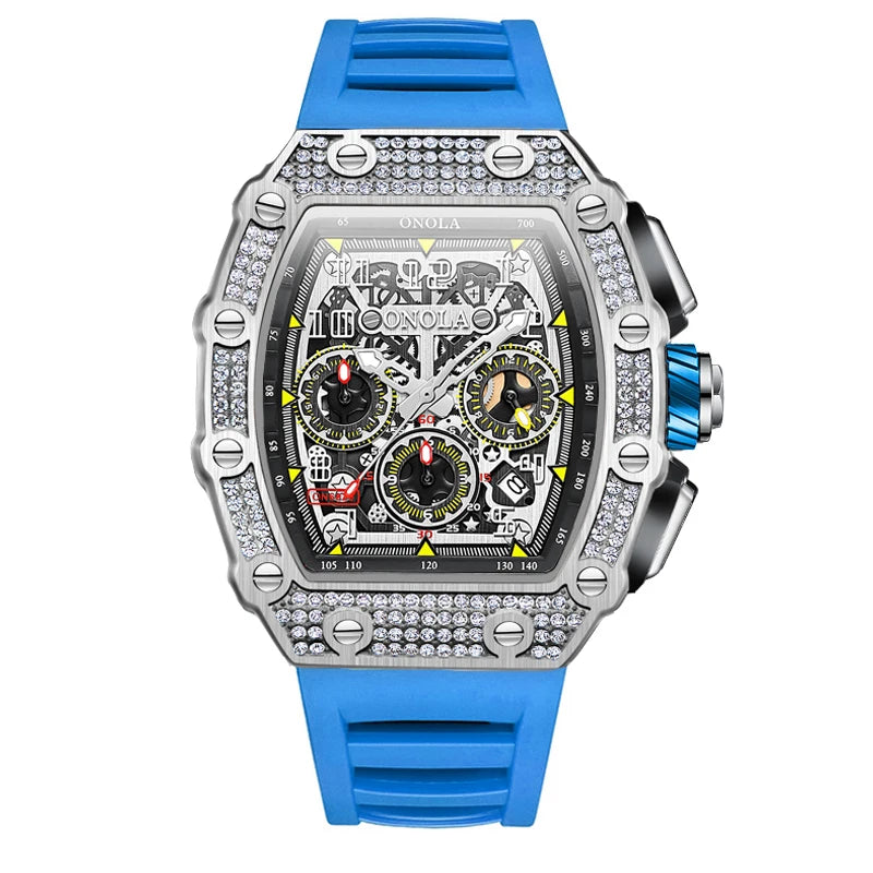 ONOLA ON6826D – Montre Automatique Homme | Diamants, Phase de Lune, Squelette, Étanche 3 Bar