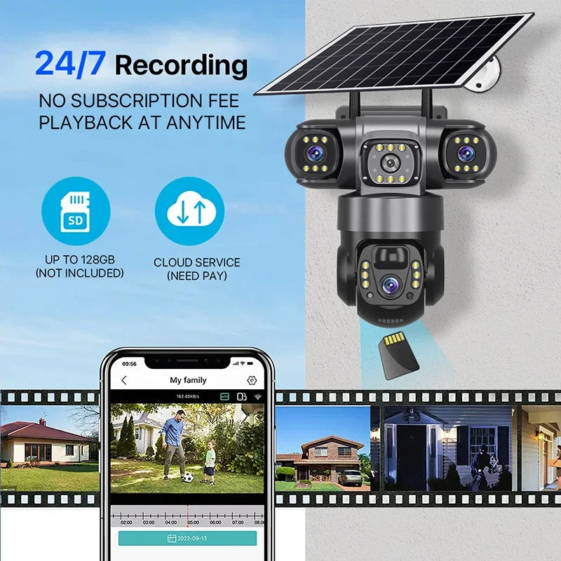 Caméra de Surveillance V380 Pro 4G Solaire 15MP 3 Objectifs PTZ Vision Nocturne – CLEVI Paris