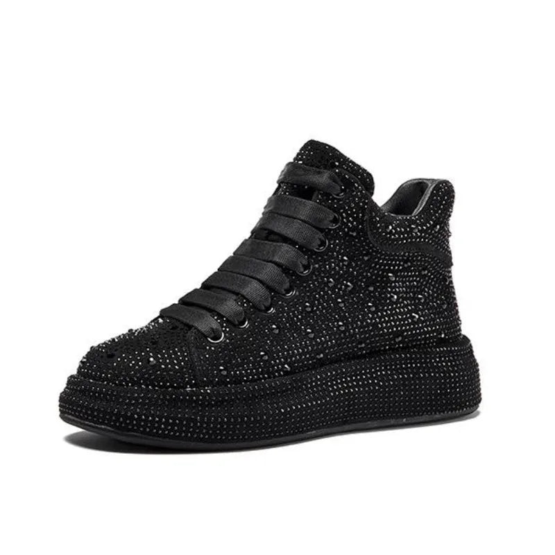 Sneakers Femme Montantes Strass & Fourrure – Cuir Véritable | Zip | Talon 3-5cm | 4 Coloris | Tailles 35-40