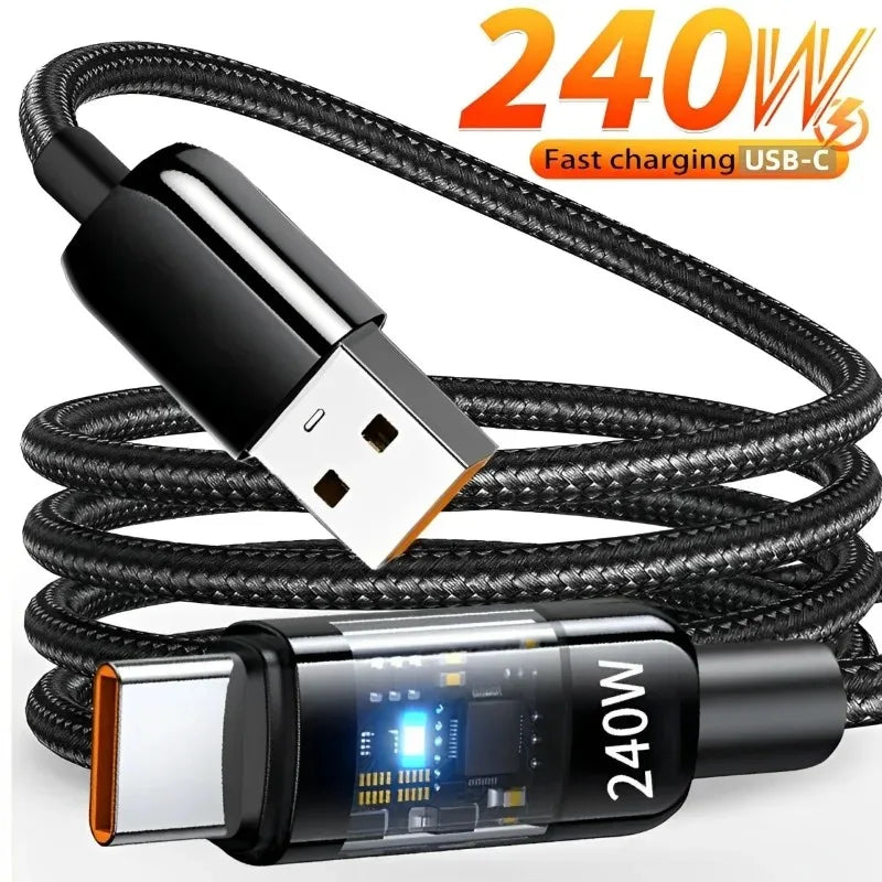 Câble USB-A vers USB-C 240W QC3.0 Nylon Transparent 0,25m-2m – CLEVI Paris