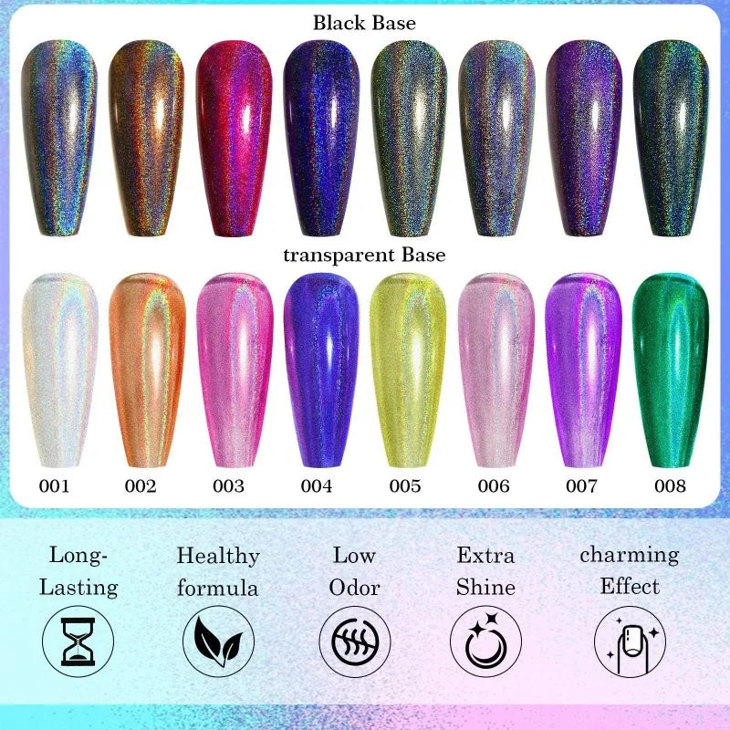 Vernis à Ongles Holographique Glitter Arc-en-Ciel – Séchage Rapide 8 Teintes – CLEVI Paris