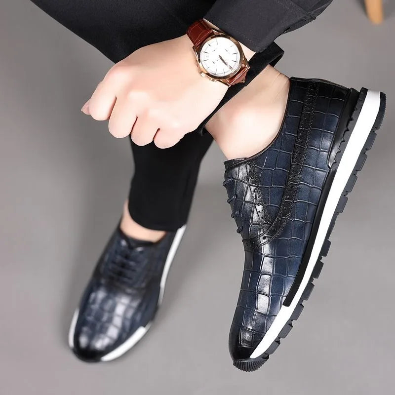 Sneaker Oxford Brogue Homme Cuir Vachette Motif Pierre | Doublure Cuir 7 Coloris