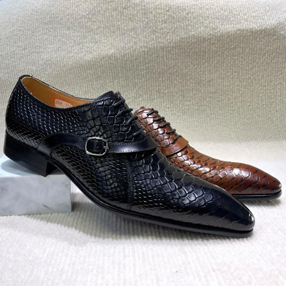 Oxford Homme Cuir Peint Main Motif Python Style Italien – CLEVI Paris