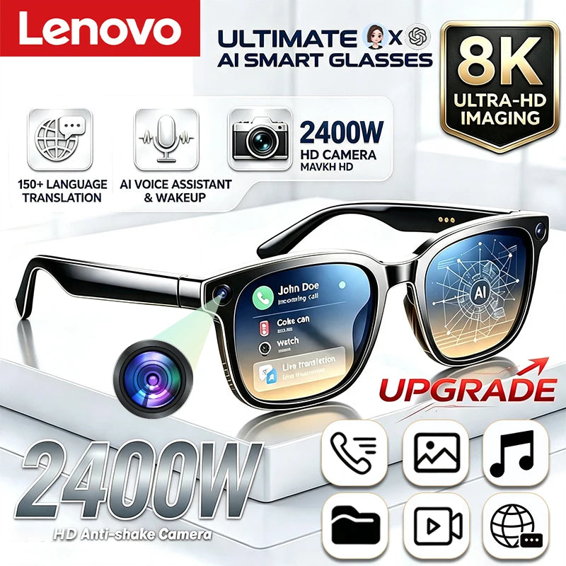 Lunettes IA Lenovo Pro Caméra 8K Bluetooth 5.3 Moto – CLEVI Paris