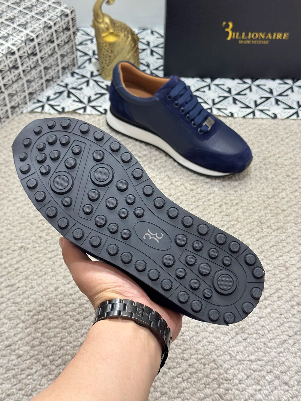 Sneakers Cuir Broderies Homme Marron Beige Noir Bleu – Tailles 39-45 – CLEVI Paris