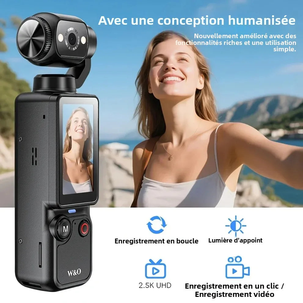 Caméra Action Corporelle W&O Q7 – 2,5K UHD Objectif 180° Batterie 7h Carte 32Go Incluse 1 Bouton Vlog – CLEVI Paris