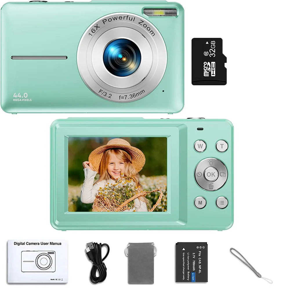 Appareil Photo Numérique Compact 44MP – Vidéo 1080P Zoom 16x Écran 2,4" Webcam Anti-Shake Enfants Débutants – CLEVI Paris