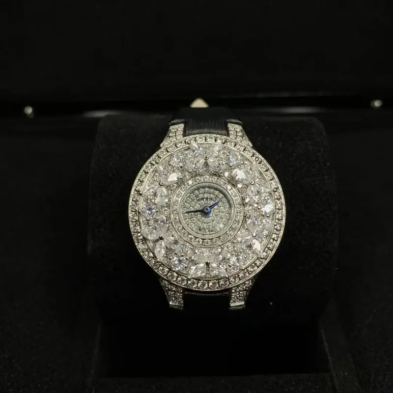Montre Femme RUIYI Luxe – Zircon Diamant Simulé Bracelet Cuir Quartz 32mm