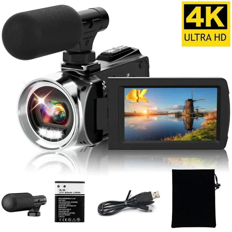 Caméscope AEVYVKV 4K 48MP – Stabilisation EIS, Zoom 18x, Micro Intégré, Portable, Idéal Débutants & Étudiants – CLEVI Paris