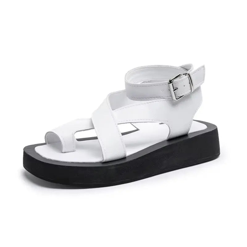 Sandales Femme Cuir Véritable Bout Clip Plateforme Boucle | Rose, Blanc, Marron, Noir – CLEVI Paris