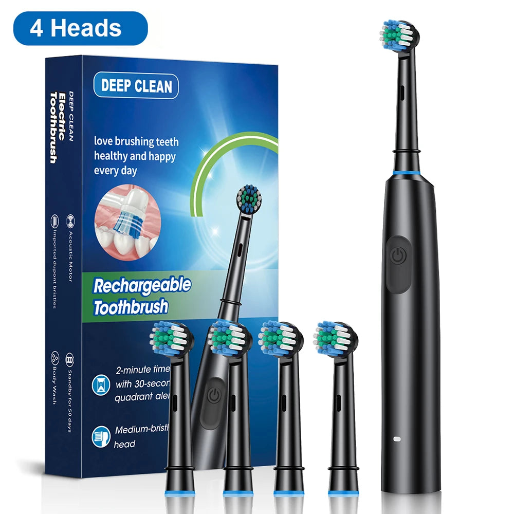 Brosse à Dents Électrique Rotative | 5 Modes Blanchiment IP67 | 30 Jours Autonomie + 4/8 Têtes – CLEVI Paris