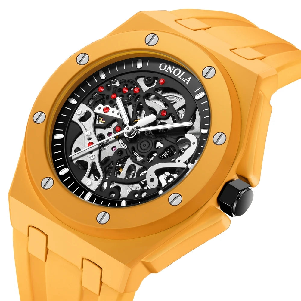 ONOLA ON3834CK Montre Homme Automatique Squelette Bracelet Silicone Verre Hardlex 3 ATM 4 Coloris – CLEVI Paris