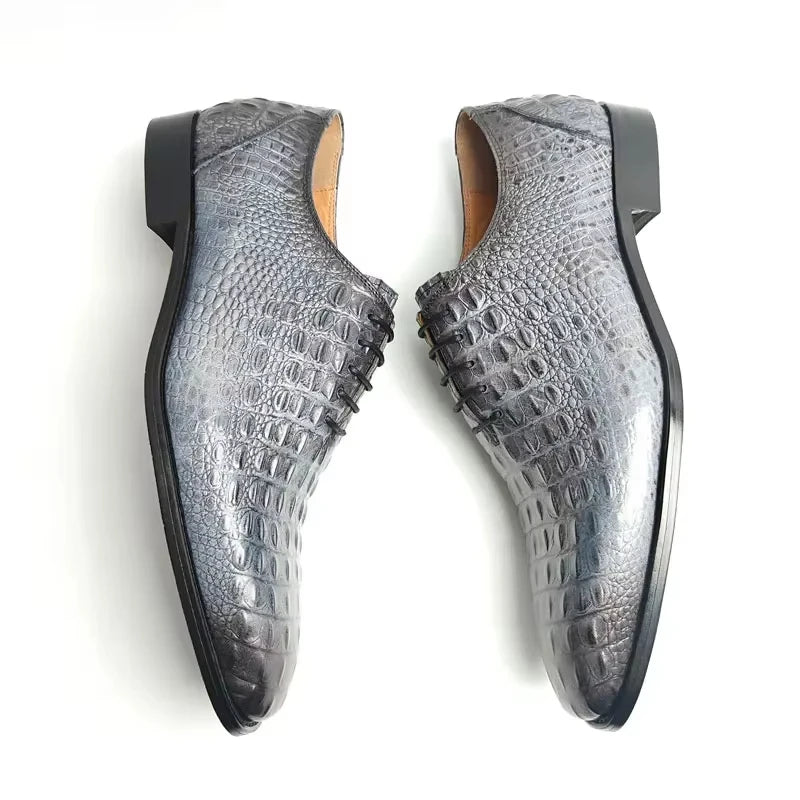 Loafers Homme Cuir Crocodile Plateforme Rehaussant Mariage Business Gris – CLEVI Paris