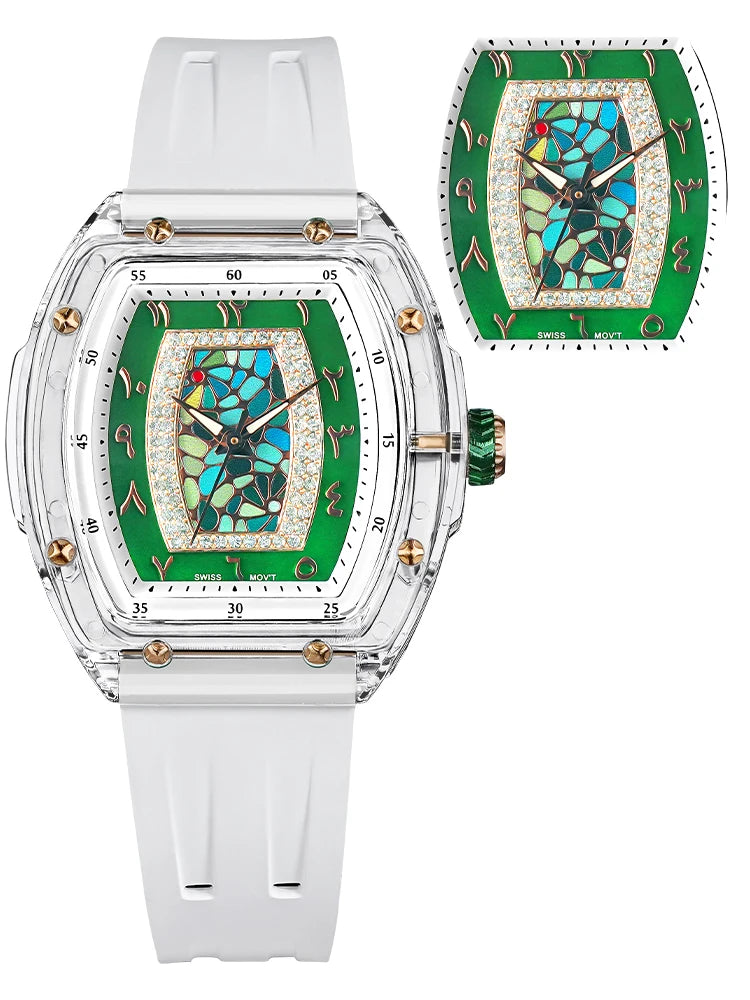 TSAR BOMBA Montre Femme Quartz Japonais Tonneau Saphir Caoutchouc Lumineux 35mm – CLEVI Paris
