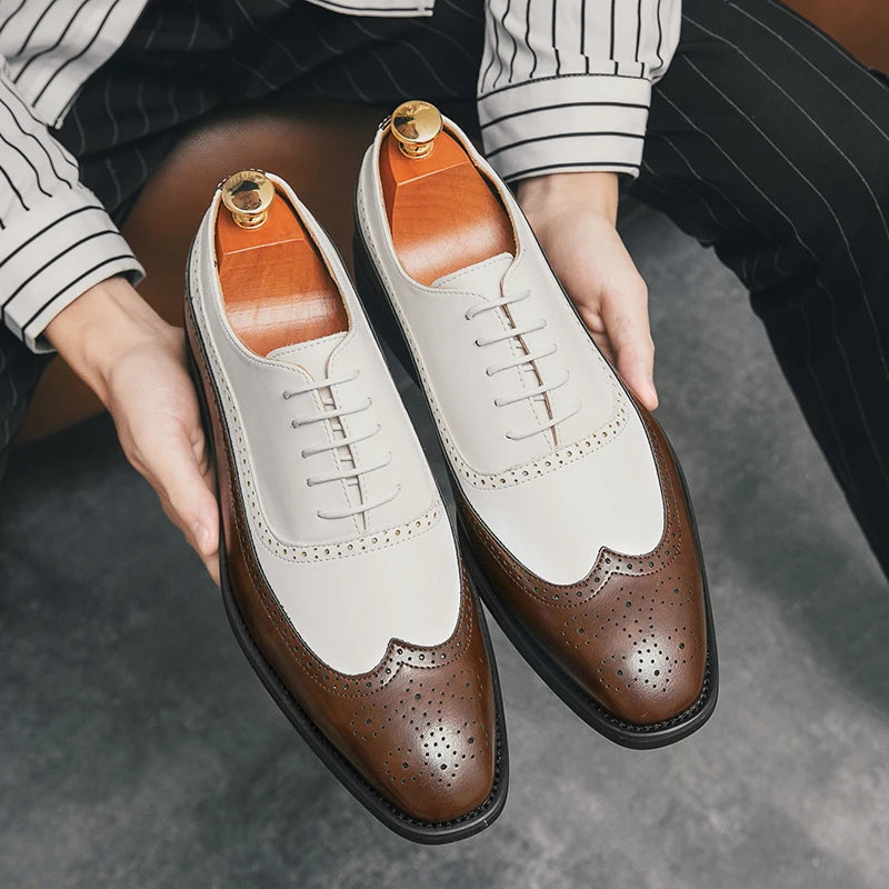 Richelieu Oxford Bicolore Homme Bout Fleuri Wingtip Mariage Business EU 38-46 – CLEVI Paris