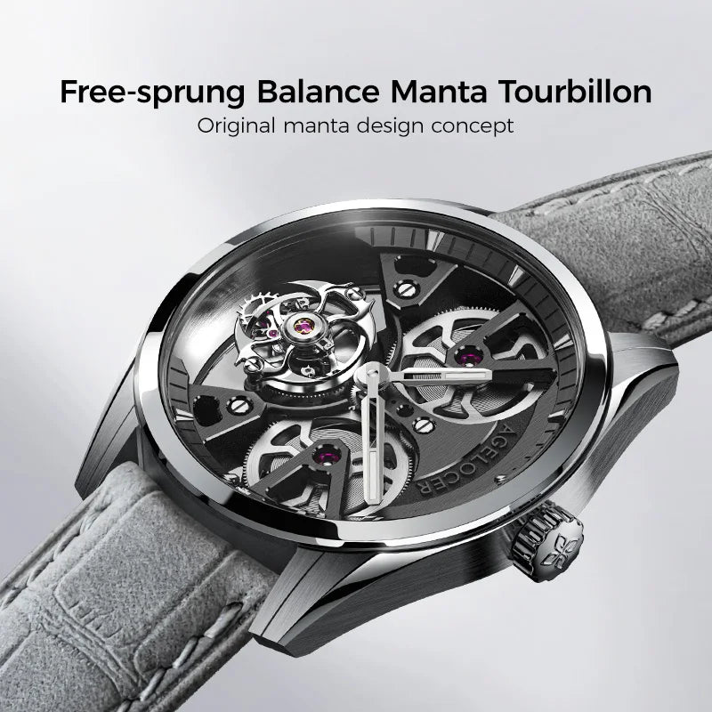 Montre Homme Flying Tourbillon Double Barillet Balancier Libre Design Manta Agelocer Cal.A9301 – CLEVI Paris