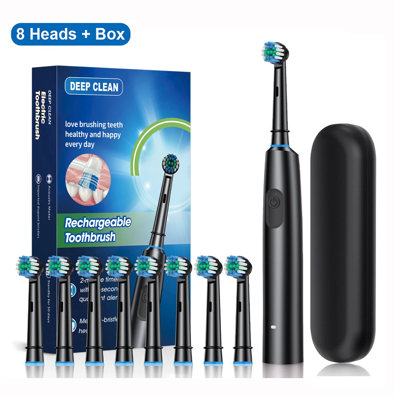 Brosse à Dents Électrique Rotative | 5 Modes Blanchiment IP67 | 30 Jours Autonomie + 4/8 Têtes – CLEVI Paris