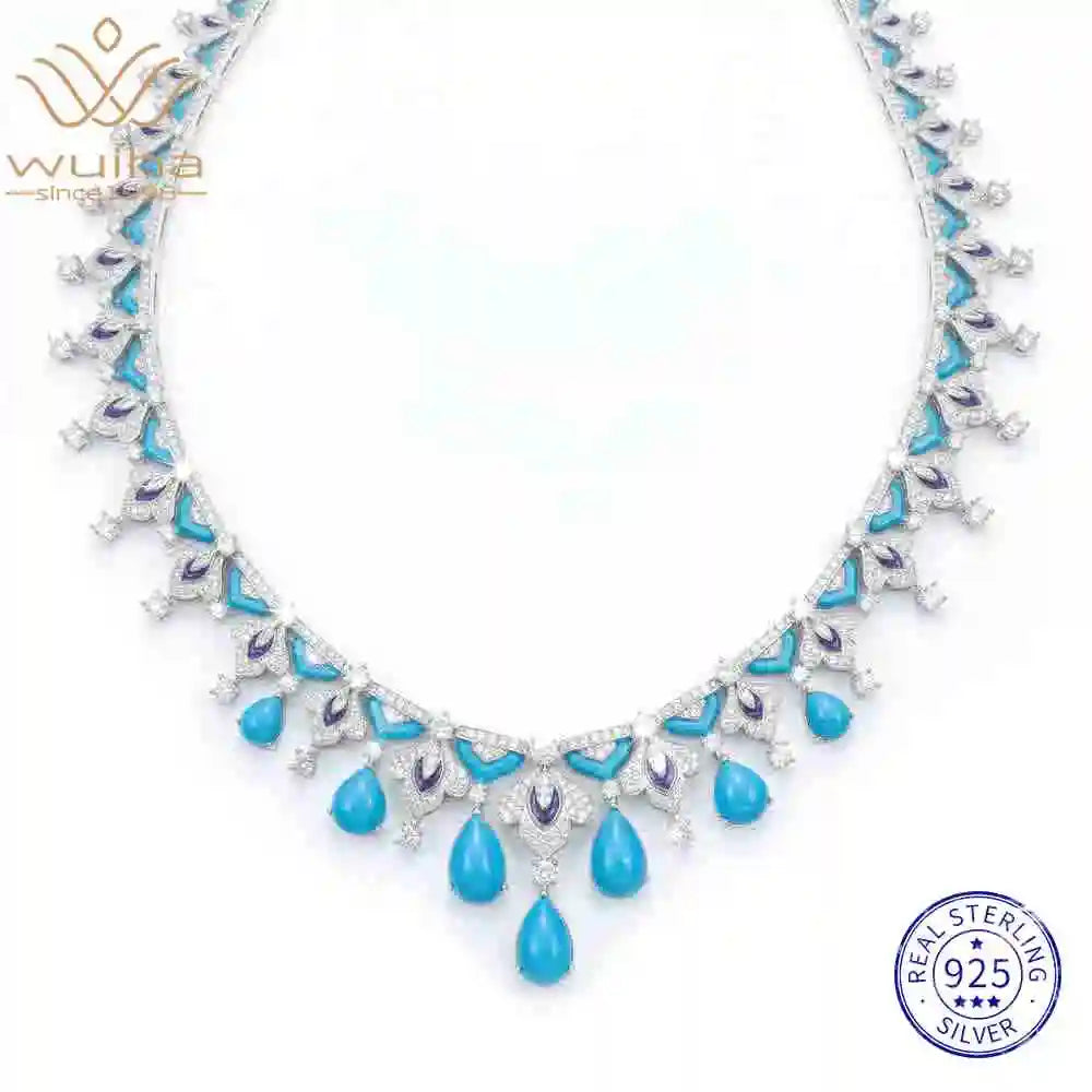Collier Pendentif Vintage Turquoise Saphir Argent 925 – CLEVI Paris