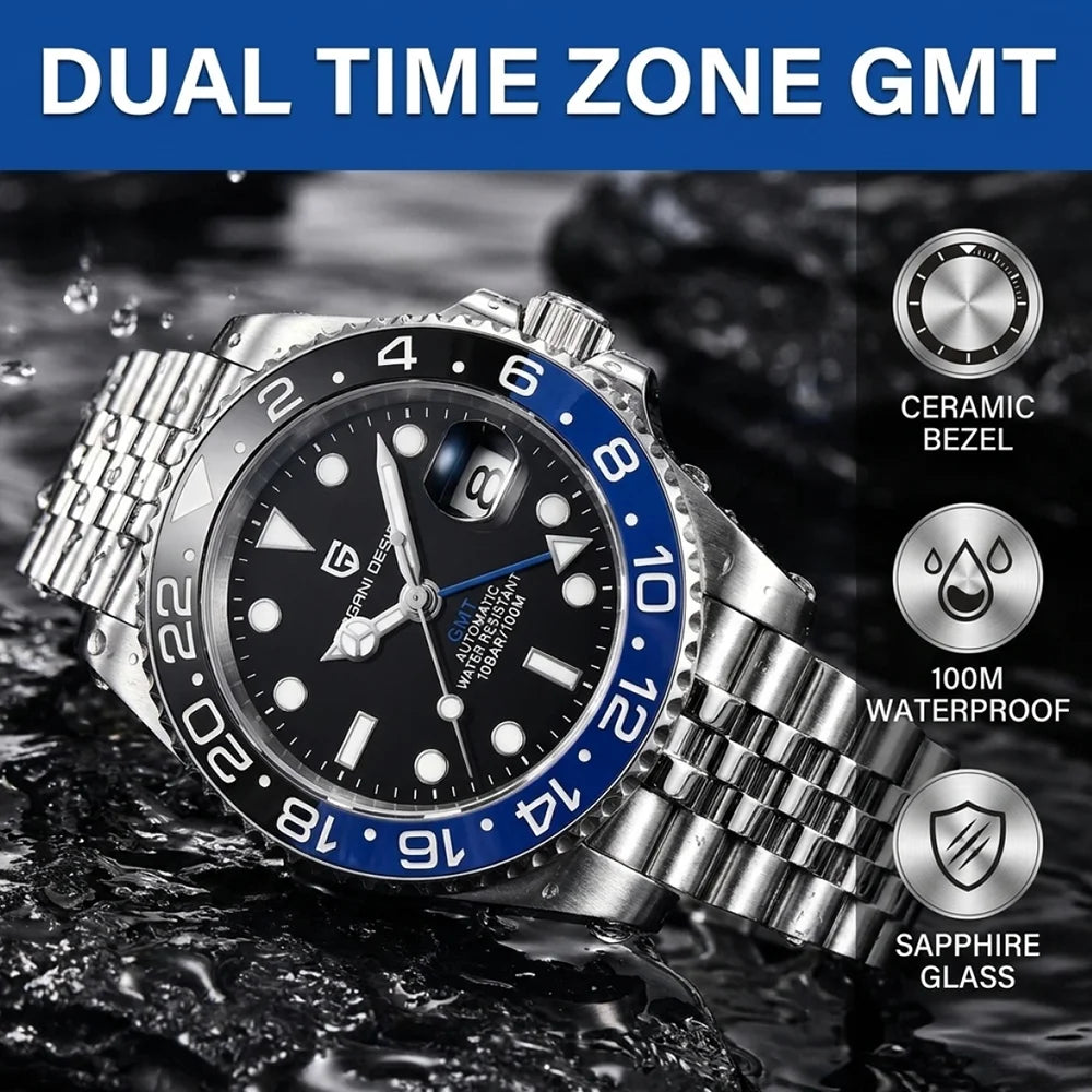 Montre Homme Pagani Design PD-1662 Automatique GMT Verre Saphir Étanche 10 Bars Acier Inoxydable – CLEVI Paris