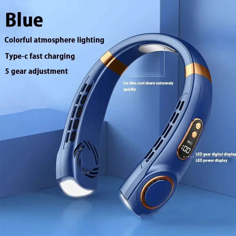 Ventilateur Tour de Cou Sans Lames 5 Vitesses LED Rechargeable USB Sport – CLEVI Paris