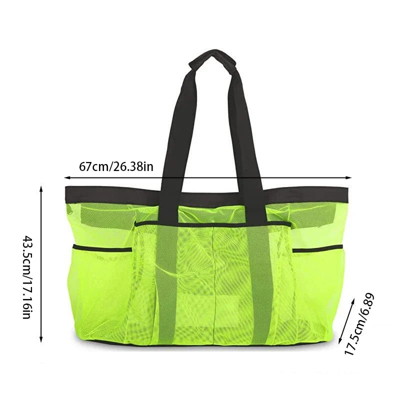 Grand Sac de Plage en Filet Nylon — Multi-Poches, Léger & Pliable, Bleu Noir Jaune | CLEVI Paris