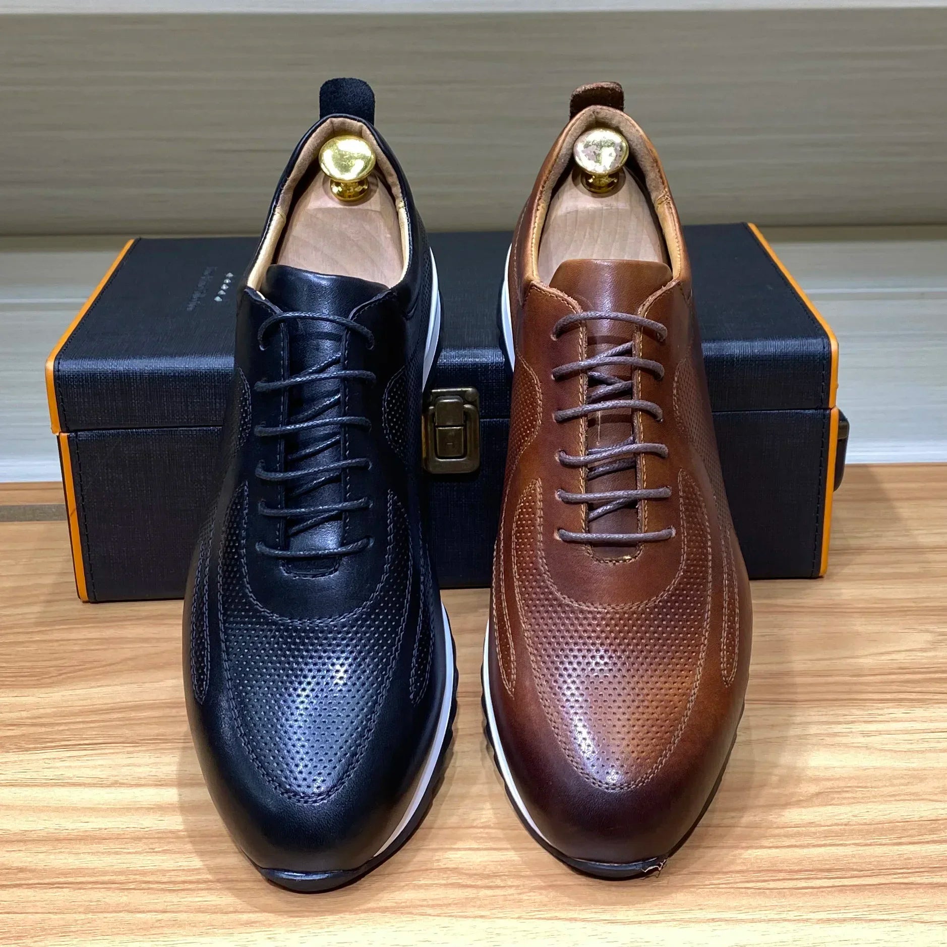 Sneakers Oxford Homme Cuir Véritable Lacets Respirant Imperméable | Noir Marron EU 39-46