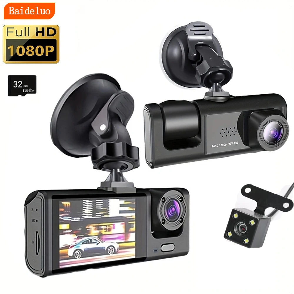 Dashcam 1080p Double & Triple Objectif – Vision Nocturne IR, Enregistrement en Boucle, Grand Angle – CLEVI Paris