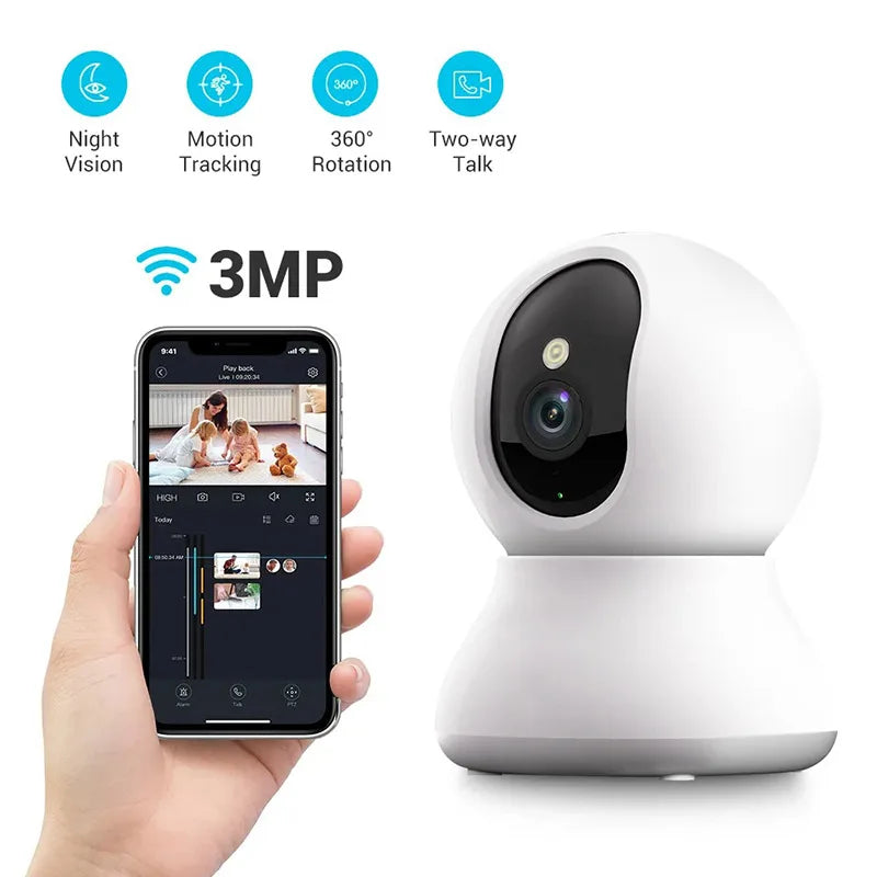 Caméra Surveillance Intérieure 360° PTZ WiFi 3MP Détection Humaine IA – CLEVI Paris