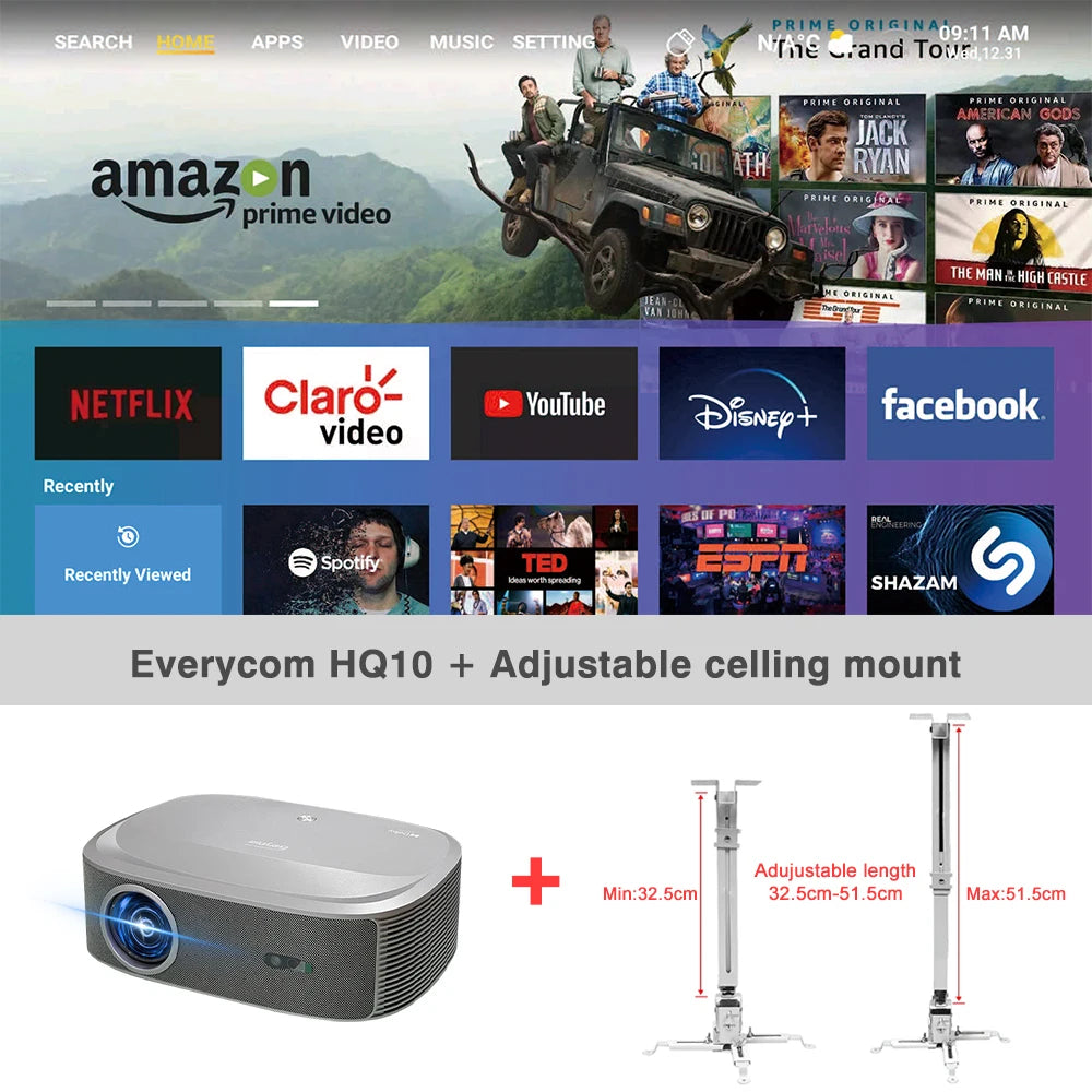 Projecteur Full HD Everycom HQ10W – 4K, 1200 ANSI, Dolby Audio, Android 12, WiFi 6, 200"