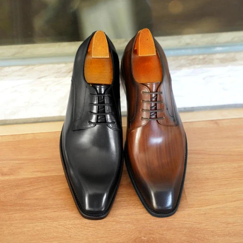 Derby Homme Cuir Bout Carré Lacets Bicolore – CLEVI Paris