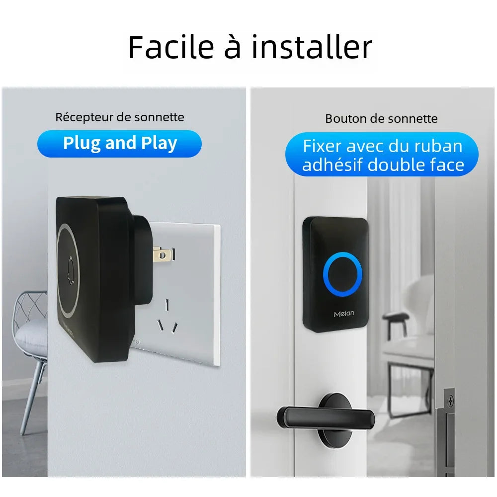 Sonnette Sans Fil Meian – IP65, 300m, 60 Sonneries, 110dB, 3 Modes, EU/UK/US