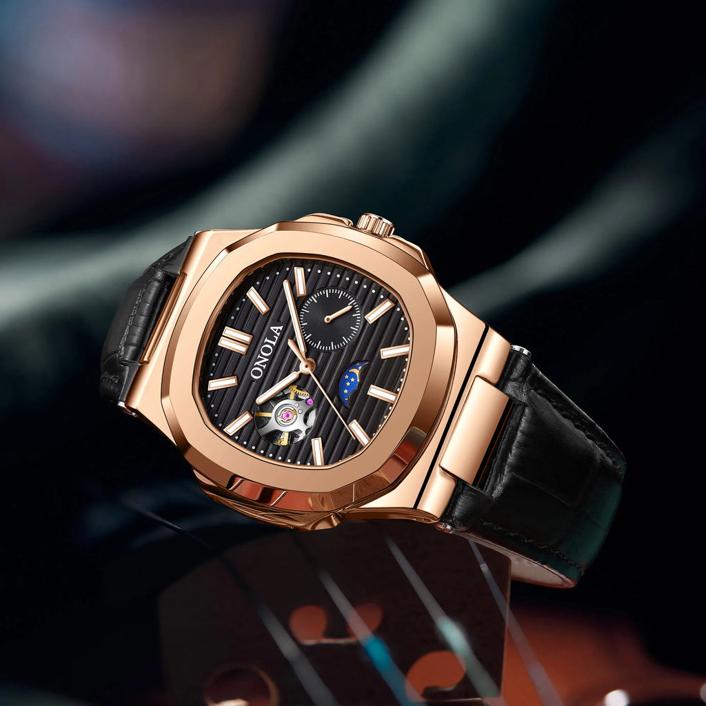 Montre ONOLA ON3855 – Mécanique Automatique Squelette, Aiguilles Lumineuses, Bracelet Cuir, Étanche 3 ATM – CLEVI Paris