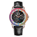 Montre Automatique Phase de Lune | Zircon Multicolore Bracelet Cuir – CLEVI Paris