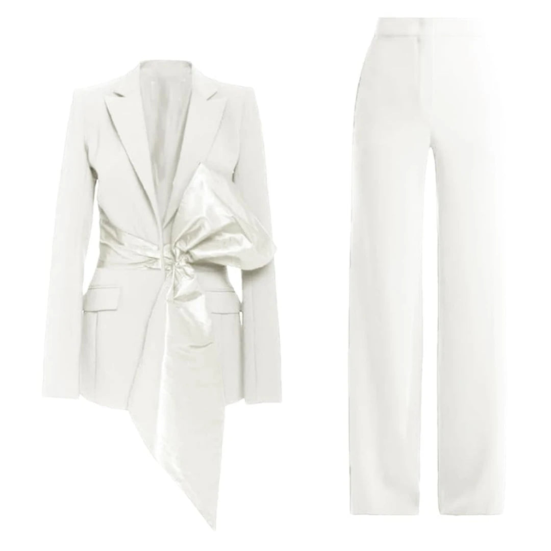 Tailleur 2 Pièces Femme Blazer Pantalon Grand Nœud 7 Coloris – CLEVI Paris