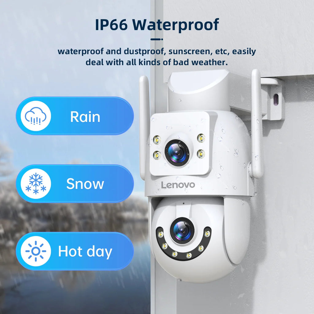 Caméra de Surveillance Extérieure Lenovo Double Objectif PTZ 2K/4K – Vision Nocturne Couleur IP66 – CLEVI Paris