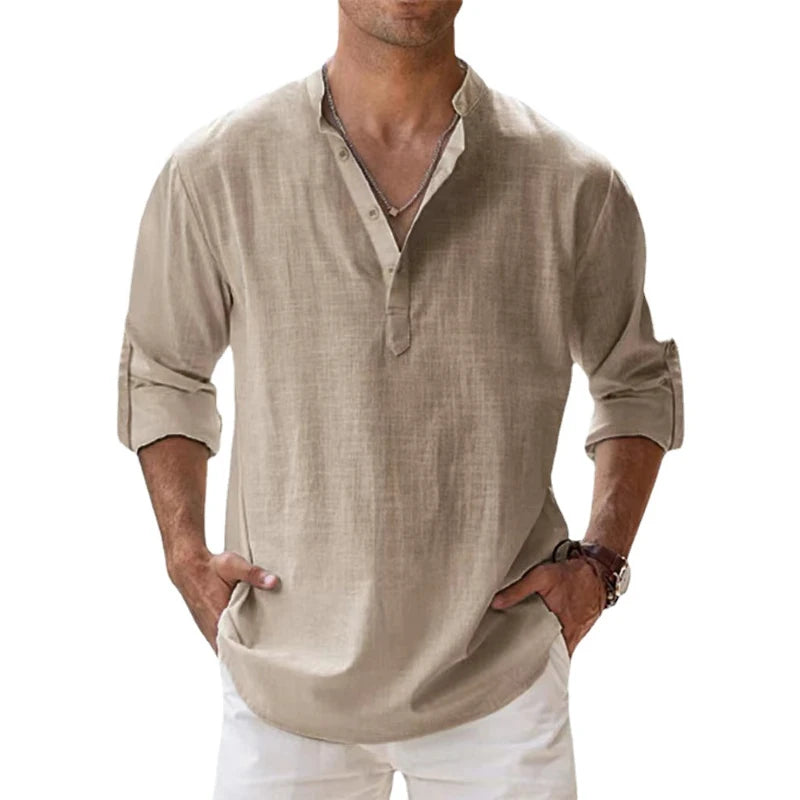 Chemise Lin Coton Homme Manches Longues – Style Casual Plage & Quotidien