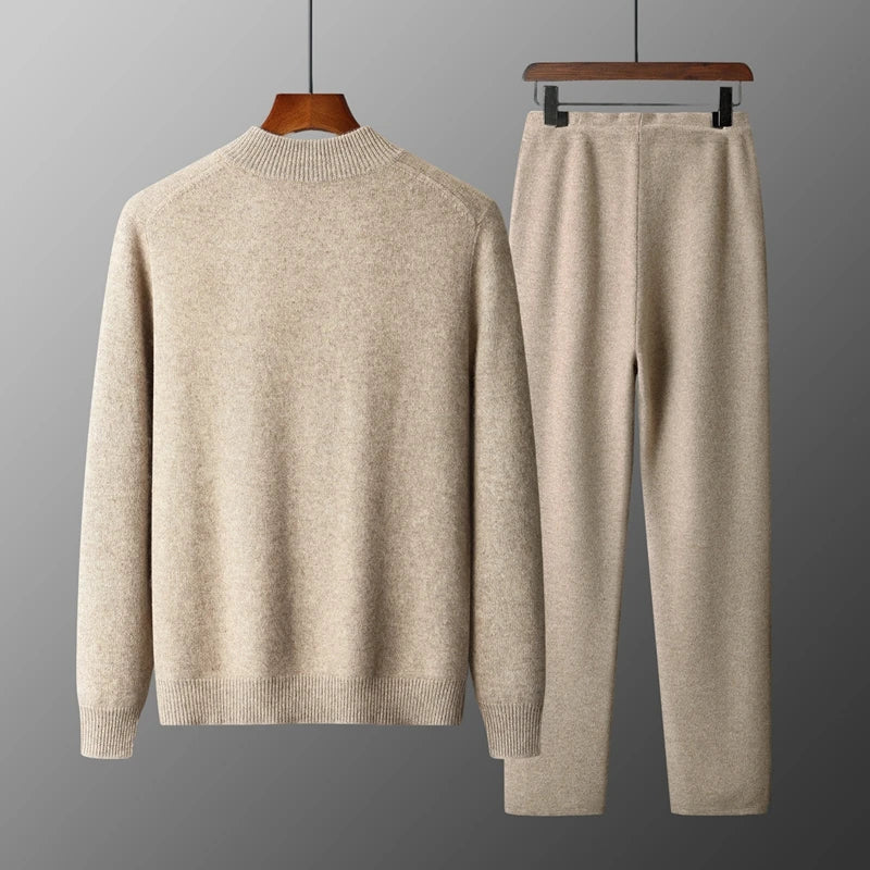 Ensemble Jogging Homme 100% Laine Mérinos MVLYFLRT – Cardigan Col Rond Demi-Zip + Pantalon – 3 Coloris, S à XXL – CLEVI Paris
