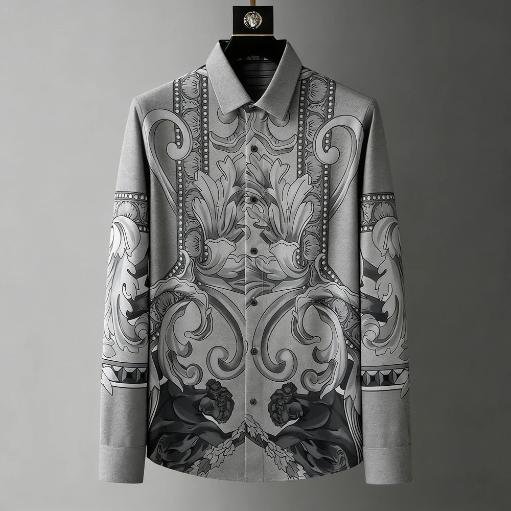 Chemise Homme Imprimée 3D Manches Longues – Style Luxe Rétro Palais, Lin & Polyester, Tailles XS-5XL – CLEVI Paris