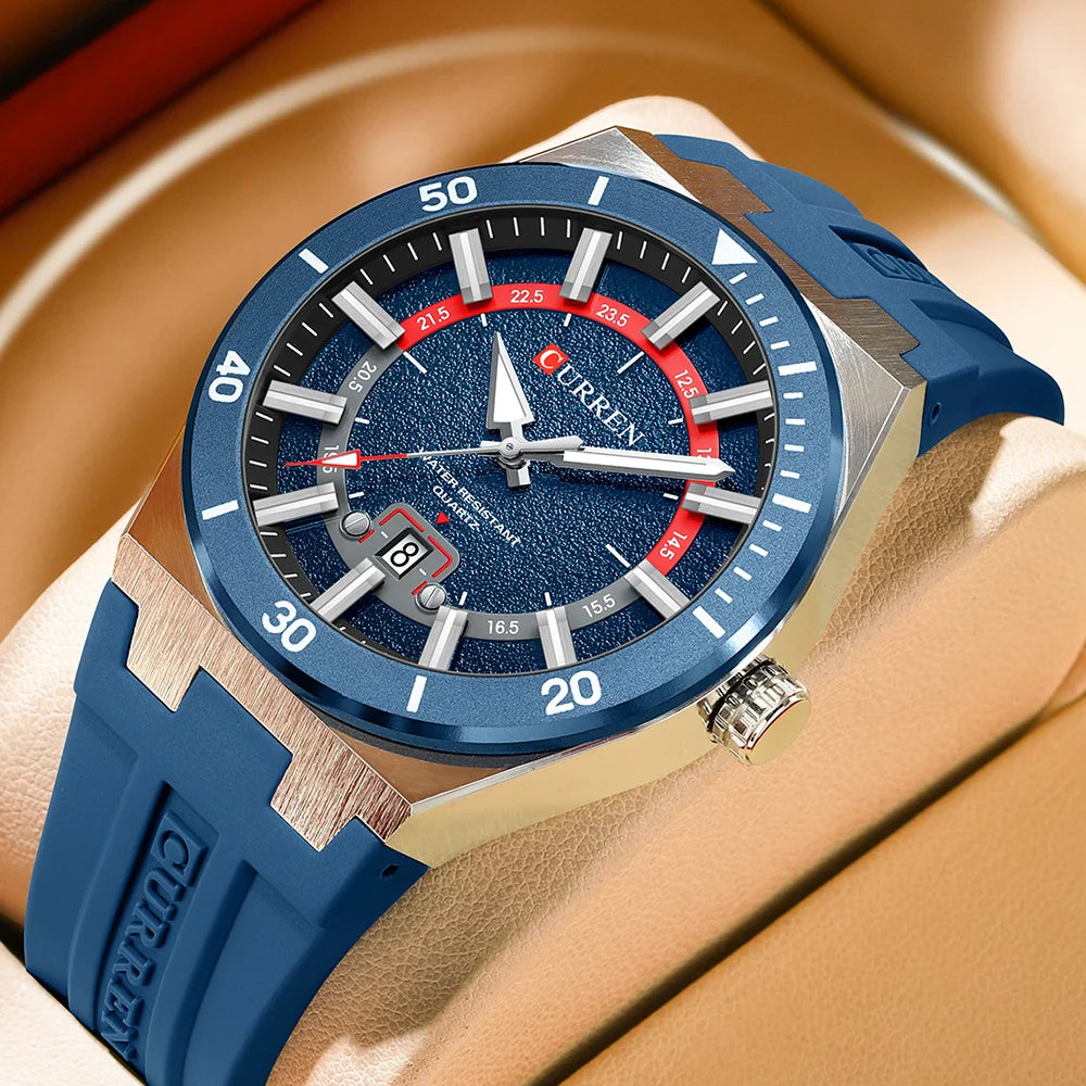 CURREN Montre Quartz Homme Cadran Texturé Silicone Sport Lumineux Date Auto 43mm – CLEVI Paris