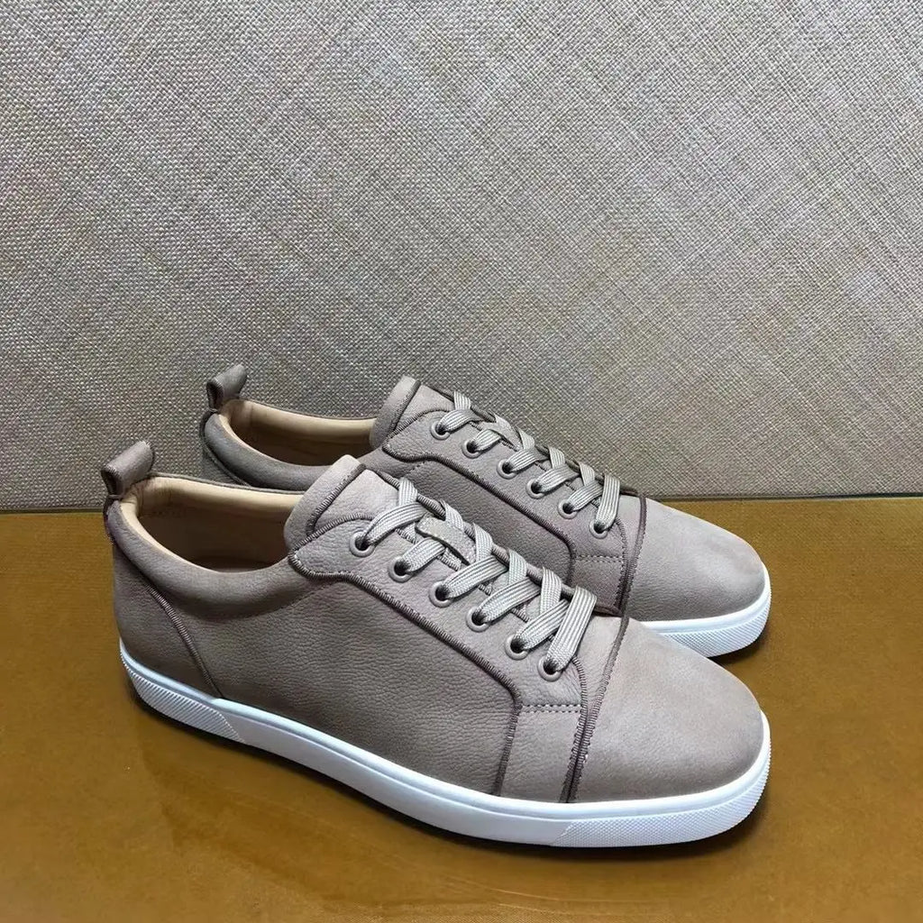 Sneakers Basses Cuir Véritable Gris Homme – Semelle Rouge, Sans Rivets, Tailles 35-48 – CLEVI Paris
