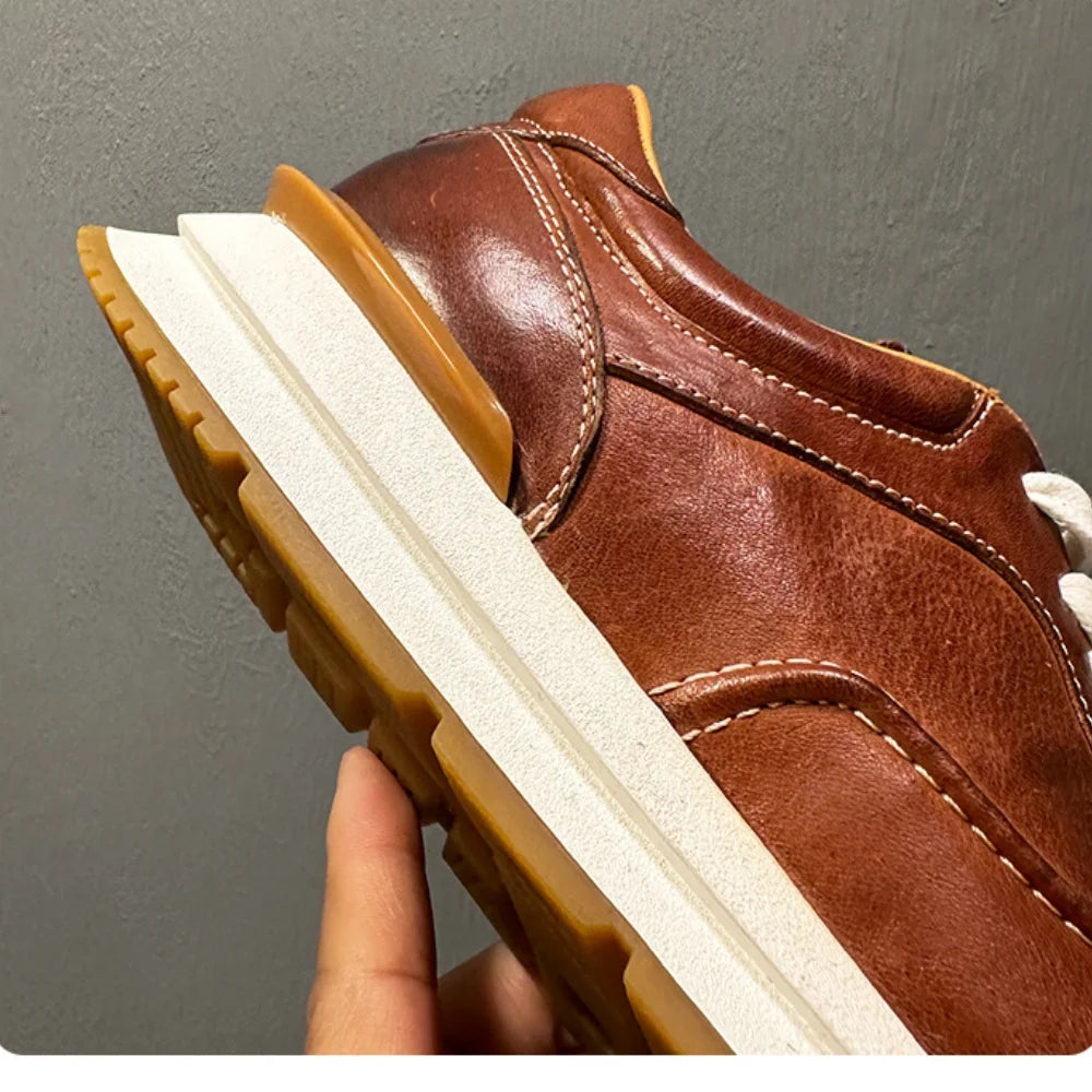 Sneakers Artisanales Cuir de Cheval Homme Bout Rond Rétro Respirant QHCCID – CLEVI Paris